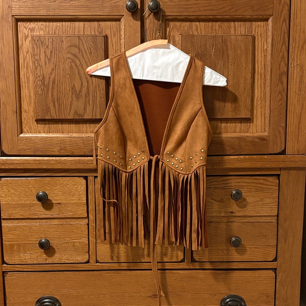 Brown Fringe Vest with Studs